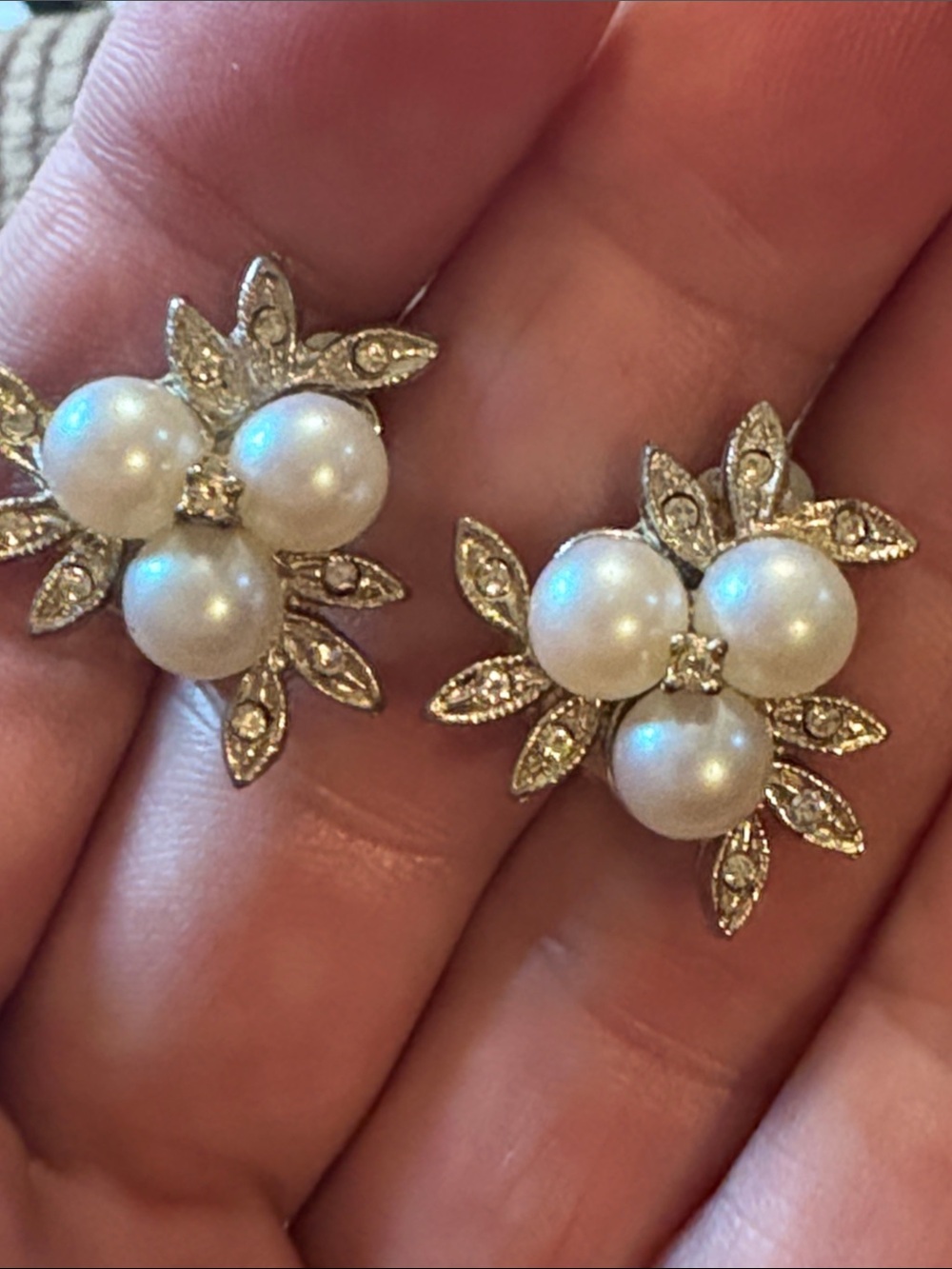 Vintage Pearl Cluster Silver-Tone ClipEarrings - White Pearls